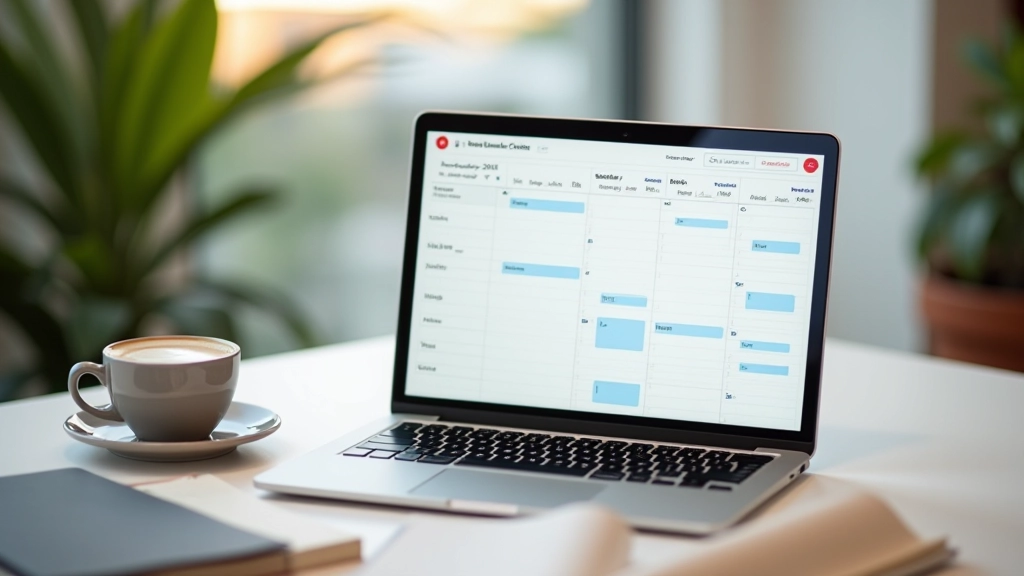 Digital calendar interface with color-coded time blocks and notifications, clean modern design