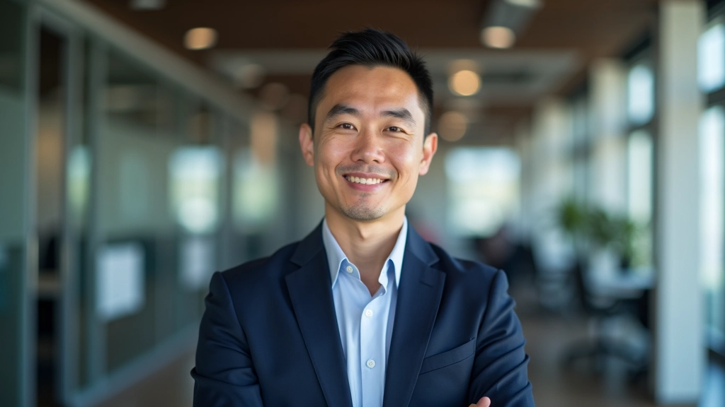 Male productivity coach with warm expression in professional office setting