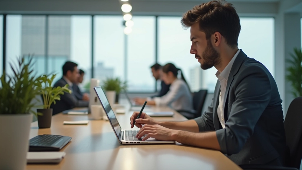 Team collaboration in modern office environment with focused work atmosphere