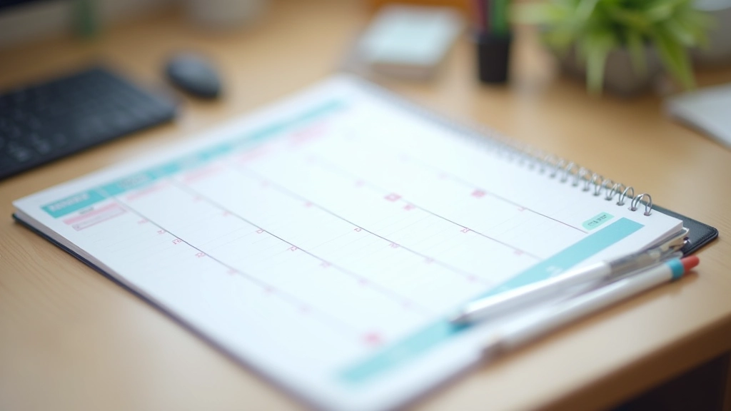 Calendar and planning tools on desk, organized schedule management