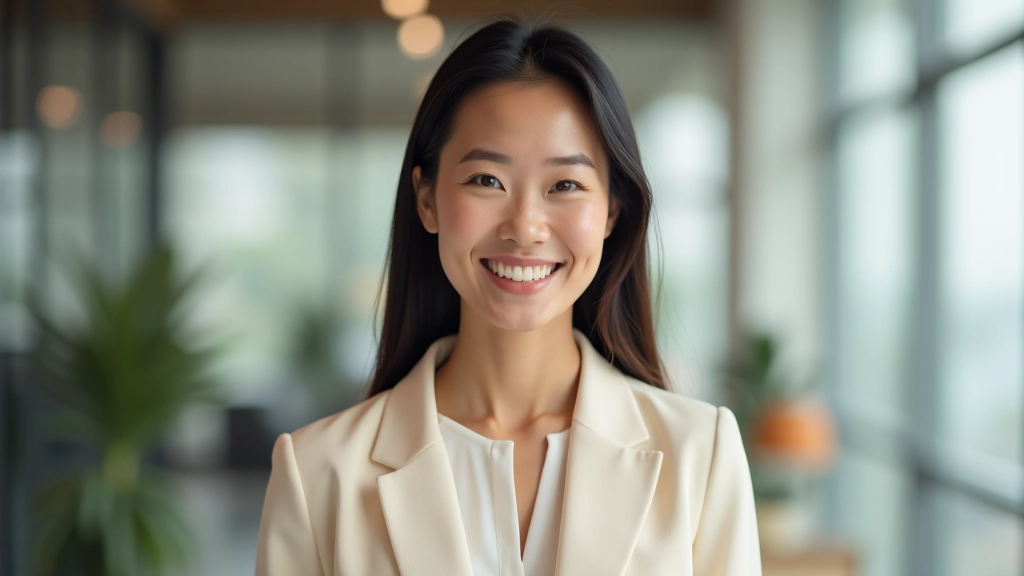 Female organizational specialist with professional attire in bright workspace